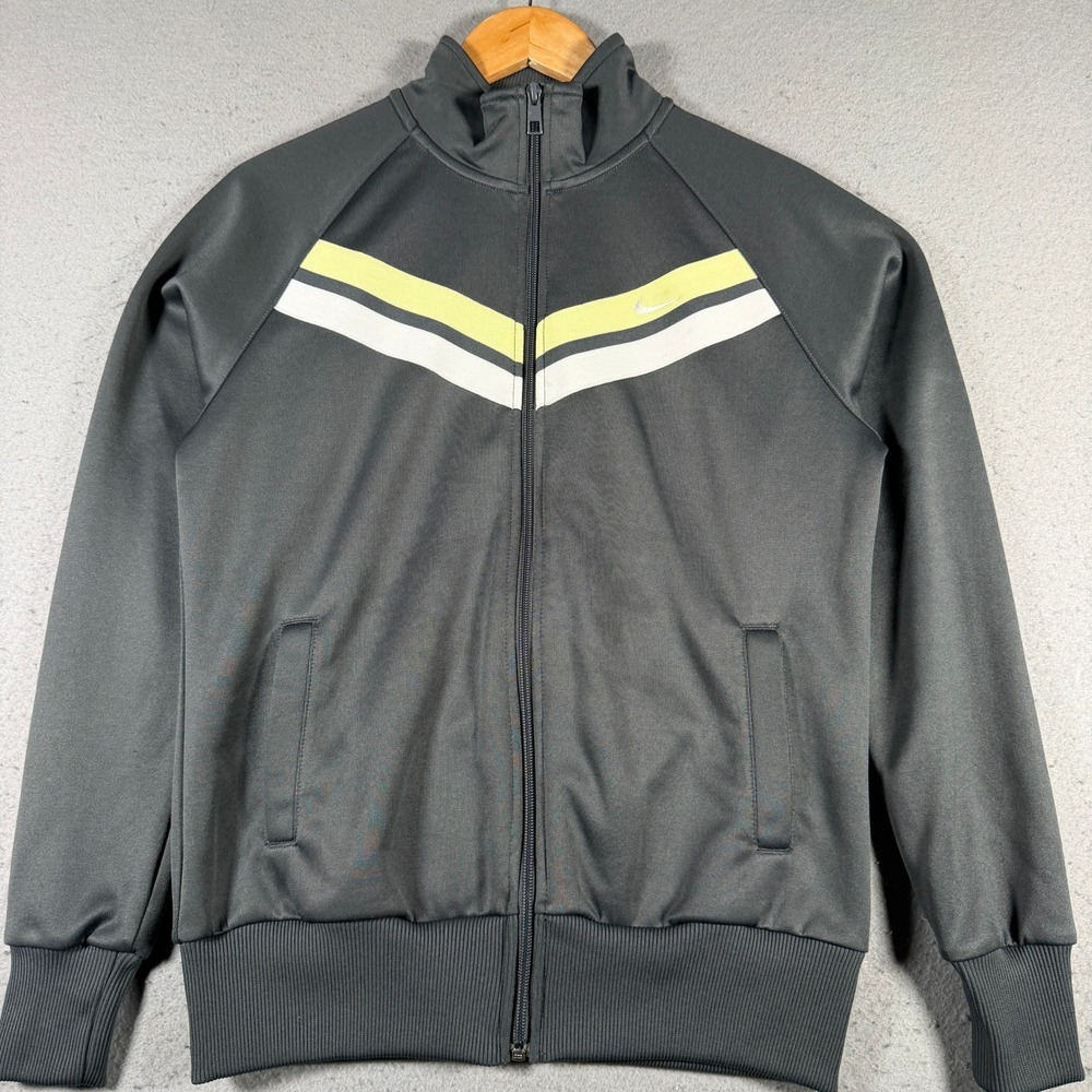 Vintage Nike Athletic Dept Track‎ Jacket Full Zip Gray Stripe Women's Large Y2K
